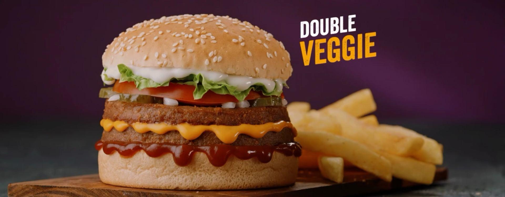 Double veggie burger and chips