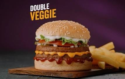 Double veggie burger and chips