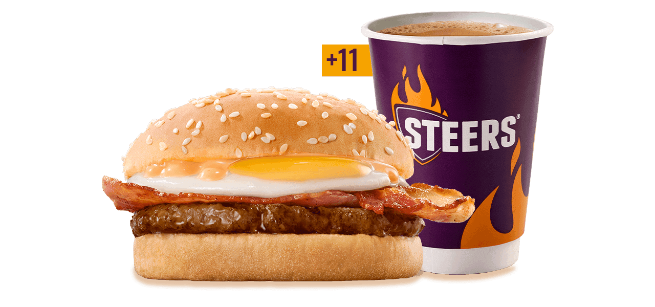 Beef Patty, Bacon & Egg Breakfast Bun