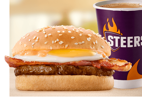 Beef Patty, Bacon & Egg Breakfast Bun