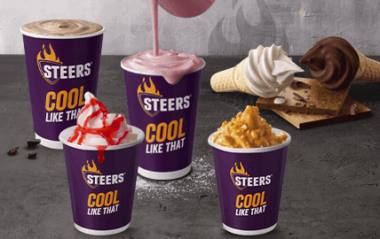 Selection of milkshakes and ice creams from steers