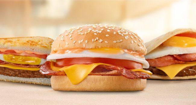 Three Steers breakfast meals on a light surface.