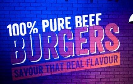 100% pure beef burgers text