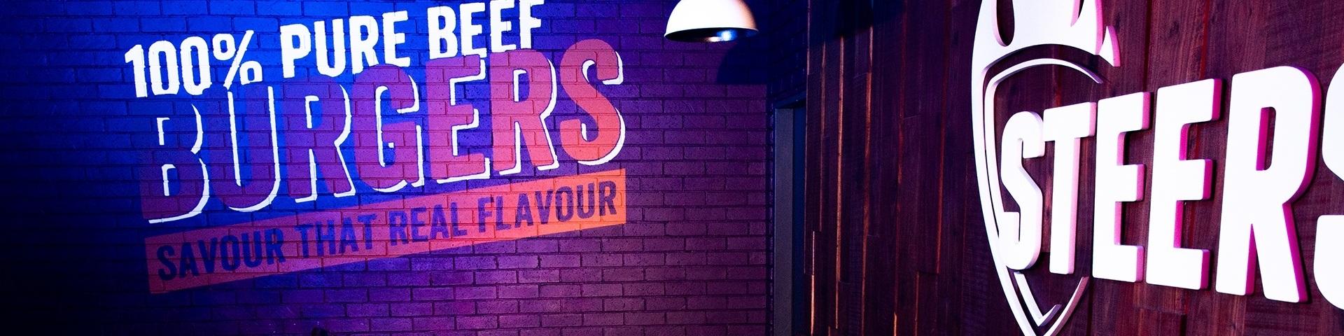 100% pure beef burgers text