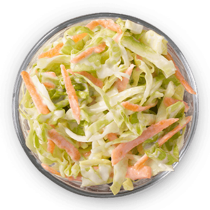 Creamy coleslaw salad with shredded cabbage, carrot strips, and mayonnaise dressing