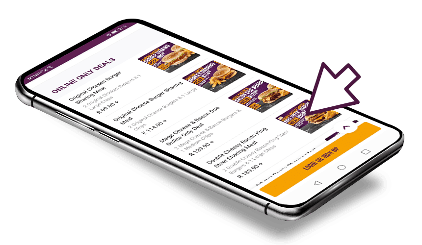 Steers mobile app showing Online Only Deals