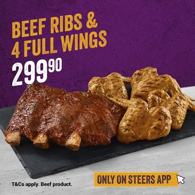 Flame-Grilled Single Rack Ribs & 4 Full Wings meal