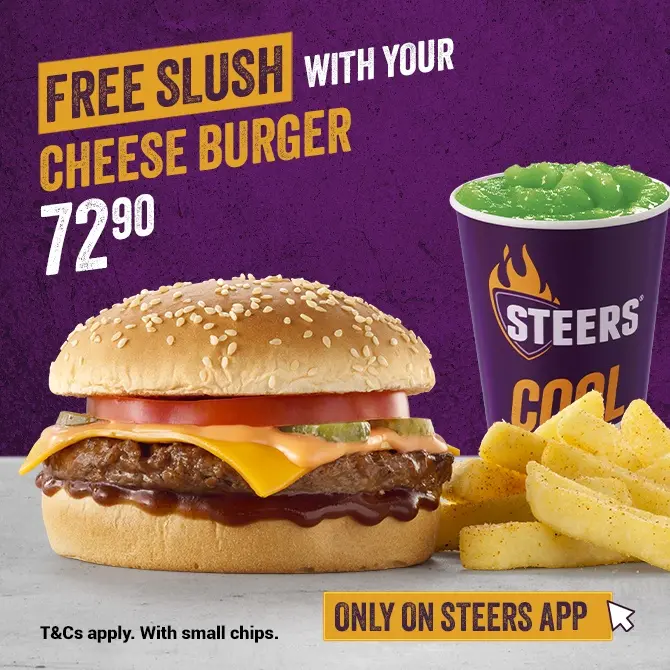 Steers Cheese Burger meal with FREE Slush promotion