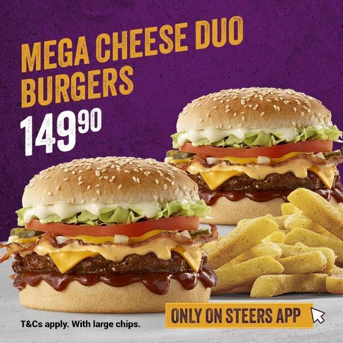 Mega Cheese Duo meal with two Mo'Cheese burgers and large chips