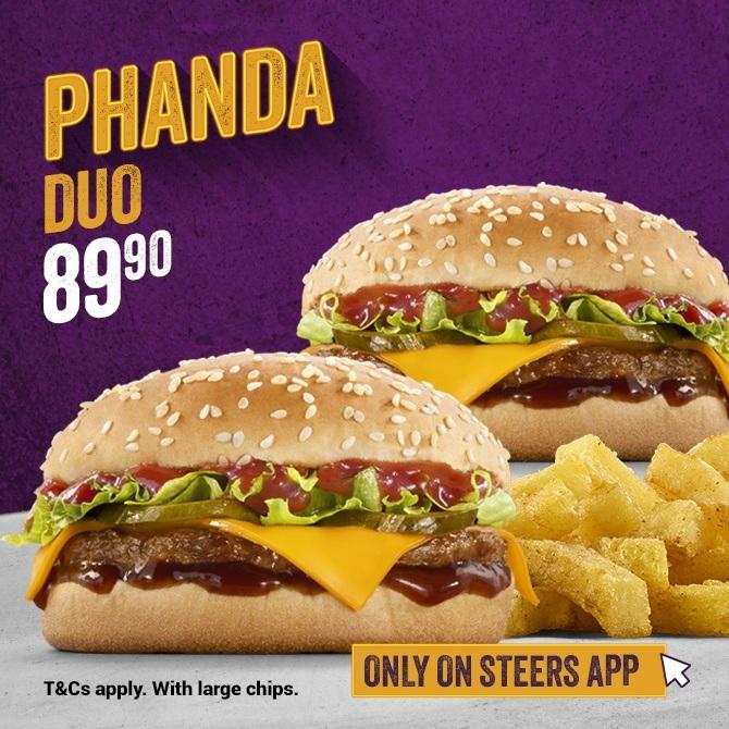 Phanda Duo Meal with 2x Phanda Single Burgers and large chips