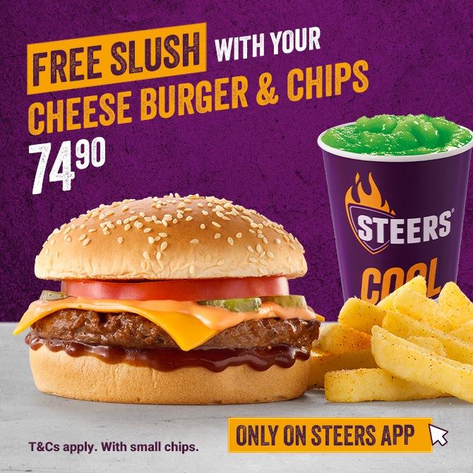 Steers Cheese Burger meal with FREE Slush promotion