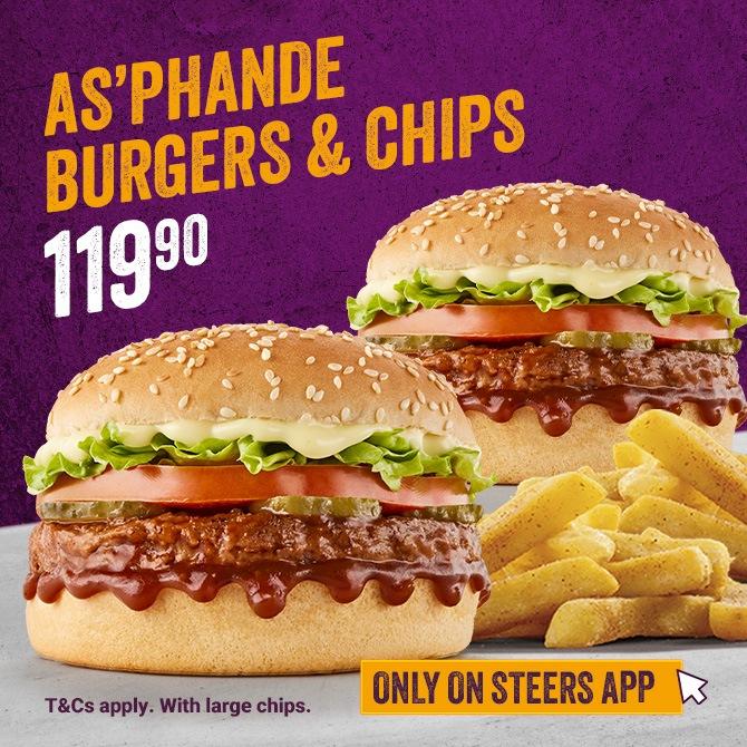 As'phande meal with 2 Phanda burgers and large chips