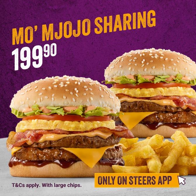 Mo'Mjojo Sharing meal with 2 Mo'Mjojo burgers and large chips