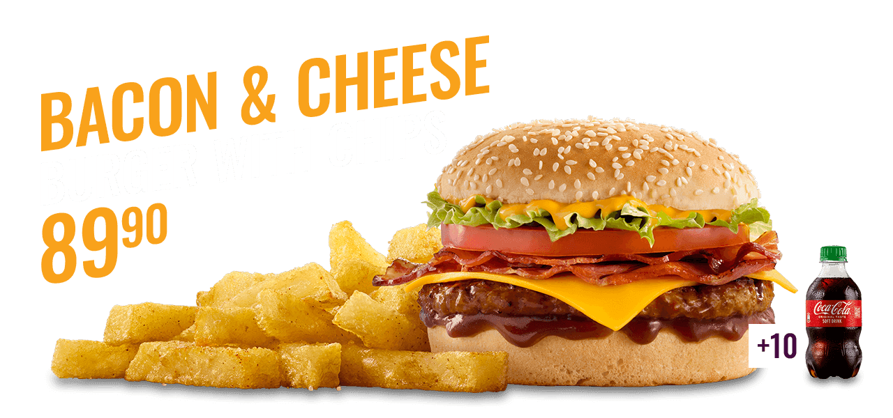 Flame-Grilled Bacon & Cheese Burger with Chips