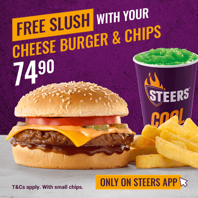 Steers Cheese Burger meal with FREE Slush promotion