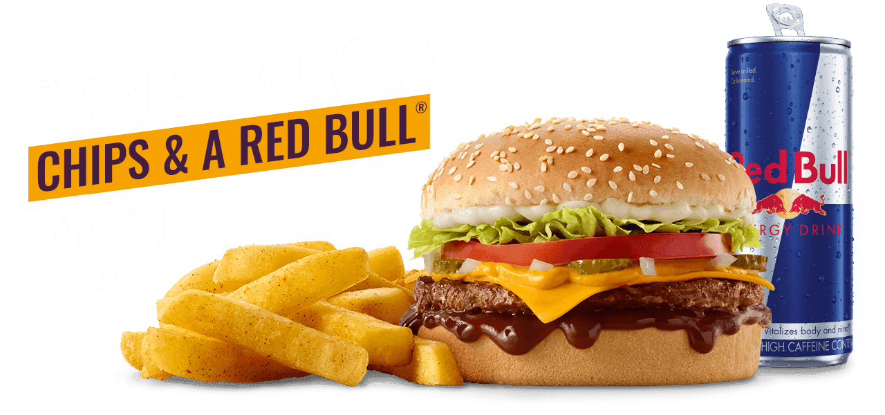 Red Bull Symphonic Music Maestro combo with Prince Burger, hand-cut chips and Red Bull