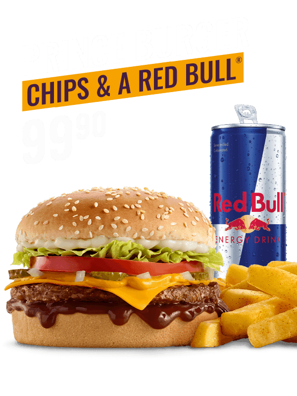 Red Bull Symphonic Music Maestro combo with Prince Burger, hand-cut chips and Red Bull