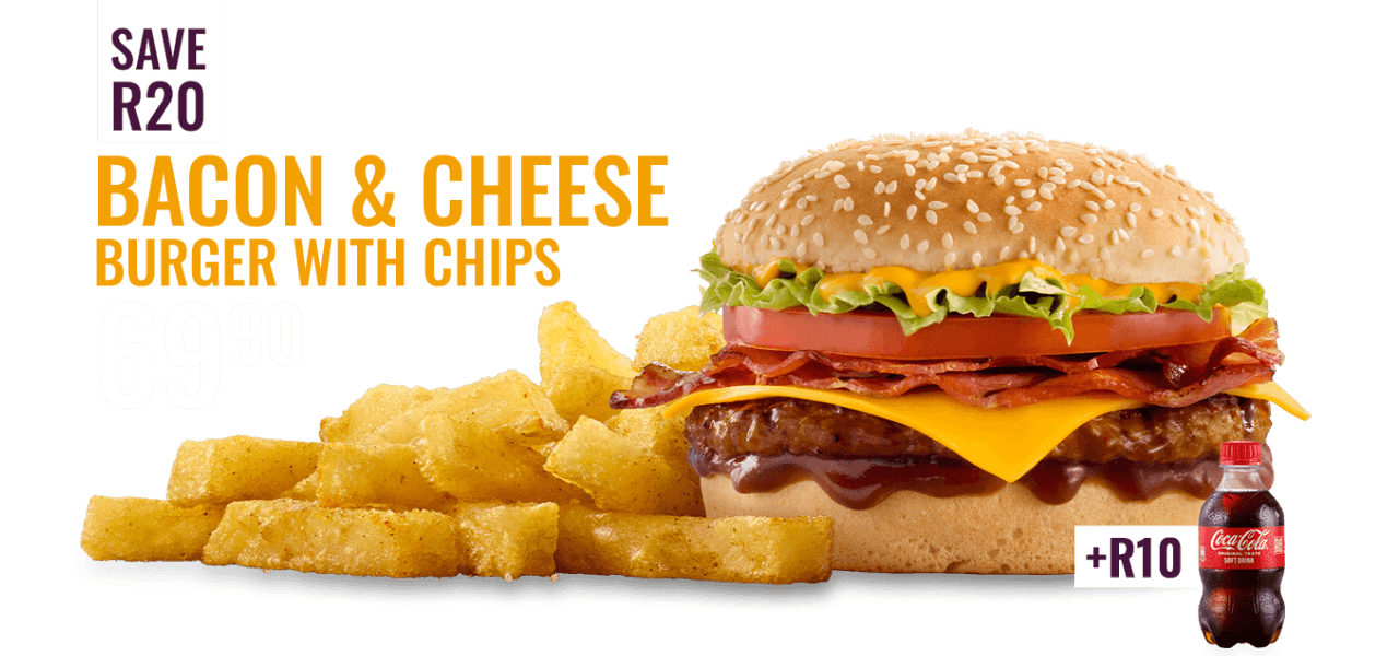 SAVE R20 on a Flame-Grilled Bacon & Cheese Burger with Chips